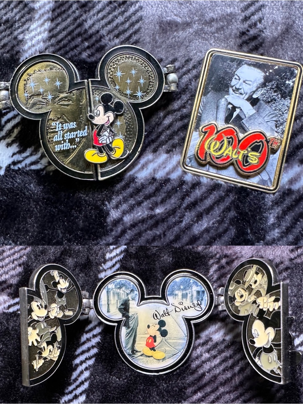 “It was all started with” Mickey Mouse Hinged Pin Set Walt Disney 100th Birthday